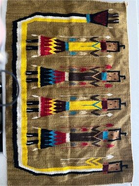 Antique Navajo American Yei Native Motif Rug, wall hanging or Saddle Blanket